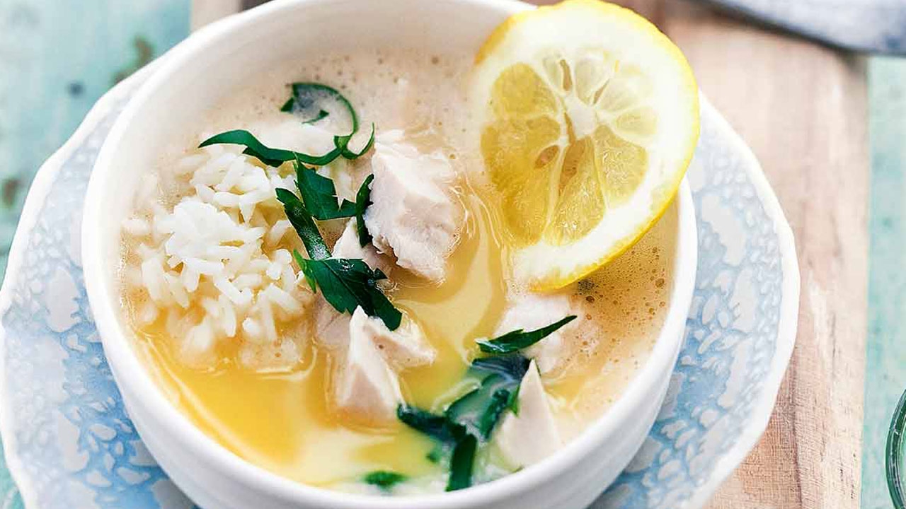 Avgolemono Soup (Chicken rice soup with egg & lemon)
